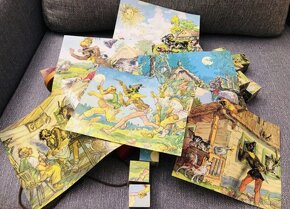 Drevené kocky DINO ako vozíček/6x puzzle/počítadlo - 2