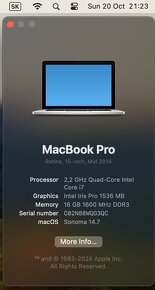 MacBook Pro 15", mid 2014, nová batéria, Retina, 2.2GHz - 2