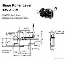 16Amp  SPDT ╍ Mikrospínače s kladkou, 'long lever' 1.23N - 2