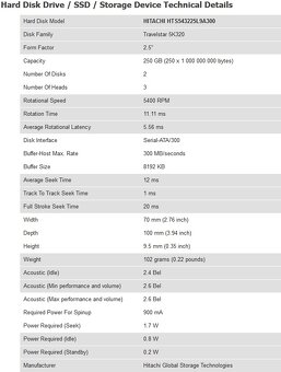 Hitachi 5400 ot. / 250GB 2,5" palcový - 2