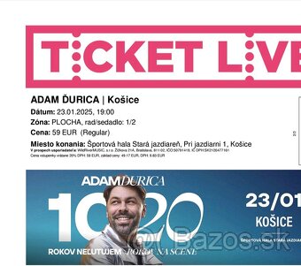 Predám DVA VIP LÍSTKY NA KONCERT ADAMA ĎURICU - 2