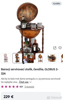 Barový servírovací stolík/ Glóbus na poháre / čerešňa - 2