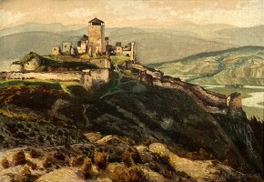 Obraz - Trenčiansky hrad,Neznámy umelec, Olej/Drevo, 66x46cm - 2