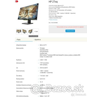 Herny monitor HP 27xq, 2K, 144hz - 2