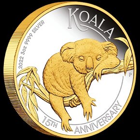 Predám striebornú mincu 3 oz Australian Koala pozlátená - 2