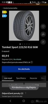 zánovné letne pneumatiky 225/50 r16 - 2