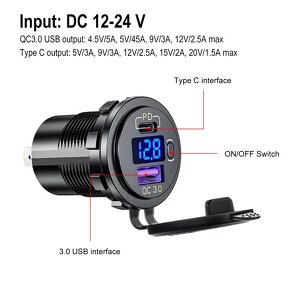 12-24V 48W dualna USB nabijacka do auta s LED (PD3.0&QC3.0) - 2