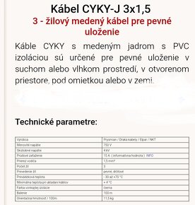 Elektrický medený kábel 3×1,5 v dĺžke 100m. - 2