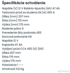 Zánovná autobatéria Exide 47Ah, 450A + nabíjačku - 2