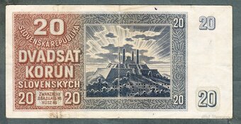 Staré bankovky Slovensko 20 sk 1939 pěkný stav - 2