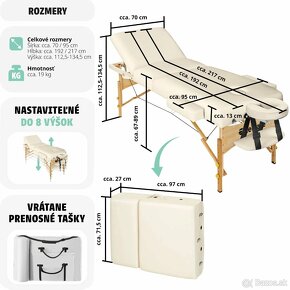 Masérsky stôl Tectake - 10cm čalúnenie, Drevo, 3 zóny - 2