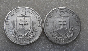 Mince 5 Koruna 1939 dvojička - Slovenský štát Predané - 2