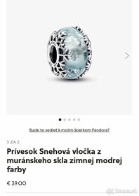 Predám prívesok Pandora murano snehová vločka - 2