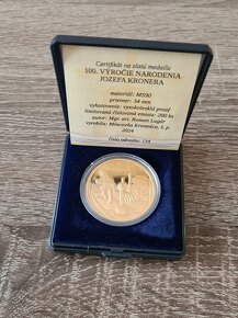 Medaila mosadzná (pozlátená) - Jozef Kroner - 100. výr. nar. - 2