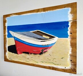 Ručne maľovaný obraz lode na drevené dosky 55x40 cm - 2