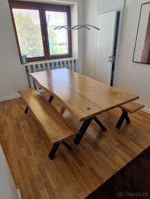 Jedálenský stôl dub masív + lavicové sedenie - 2