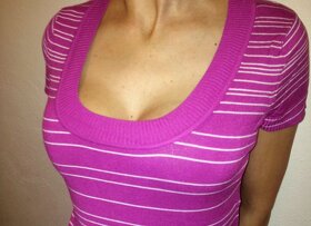 Dámske ružové pásikavé tričko sveter PIETRO FILIPI Veľkosť M - 2