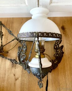 Stará nádherná lampa z mosazi, skla a porcelánu - 2