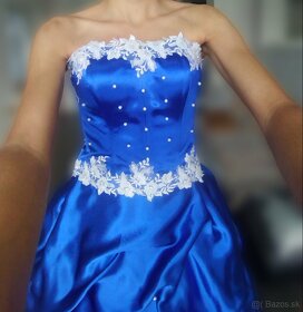 Svadobné/ spoločenské modrobiele šaty princeznovské - 2