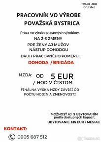 Pracovník vo výrobe, Považská Bystrica, možnosť ubytovania - 2