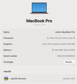 Macbook pro 16 500GB HD i9 32GB RAM 2019 - 2