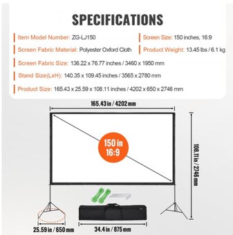 Projekčne plátno so stojanom 150 palcové - 2