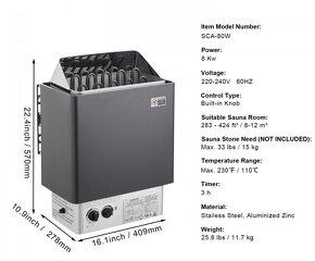Elektricky ohrievac (saunová pec) do sauny - 8KW - NOVE - 2