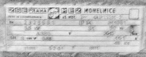 Elektromotor  MEZ Mohelnice 5,5 kW, 2910 ot/min.- dobry stav - 2
