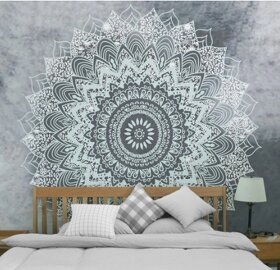 Mandala gobelínový dekor sivo bielej farby - 2