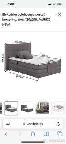 Elektrická polohovacia posteľ, boxspring, sivá, 120x200, MUR - 2