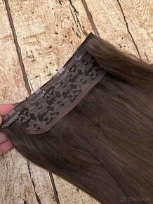 Clip in ludske vlasy, tmavo hnede, 70 cm, 160 g - 2