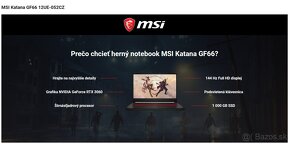 Predám Laptop MSI Katana GF66 12UE-052CZ - 2