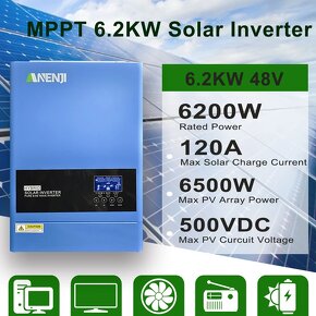 Solárny hybridný invertor ANJ-6200 MPPT 6.2kW zo 48V na 220V - 2