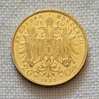 Zlatá rakúska 20 koruna FJI, 1892 bz, prvý ročník - 2