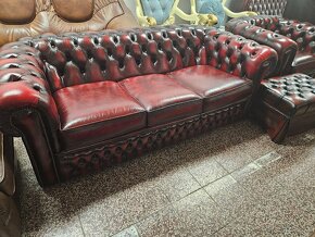 Chesterfield štýl,kožená dvojfarebná sedačka - 2