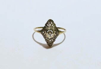 14k zlatý secesný prsteň 0,14ct ✨✨✨ - 2