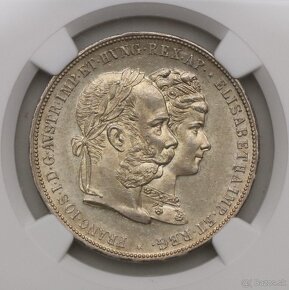 Strieborný Dvojzlatník FJ I. 1879 bz - NGC AU 58 - 2