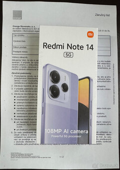 Xiaomi Redmi Note 14 5G 8/256GB nerozbalený - 2