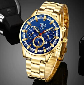 (IHNEĎ) Pánske štýlove hodinky Deyros, modro-zlaté - 2