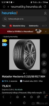 Zánovne letne pneumatiky 215/60 r17 Matador Hectorra 5 2023 - 2