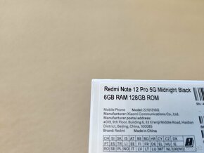 Xiaomi Redmi Note 12 Pro 5G.  6gb/128gb.  Čierna metalíza. - 2