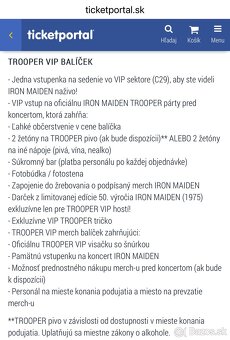 Iron Maiden - VIP Trooper 2x vstupenky, Bratislava - 2