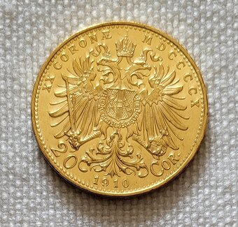 Zlatá rakúska 20 koruna FJI, 1910 bz, lepší ročník - 2