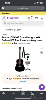 Predám akustickú gitaru s príslušenstvom Fender CD-60S - 2