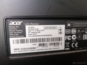 Predám Acer LCD monitor 24" - 2