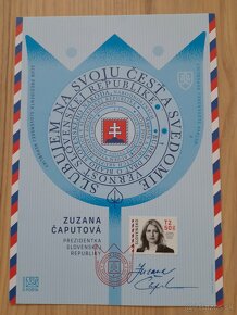 Pamätný list - Prezidentka SR Zuzana Čaputová - 2