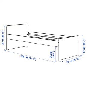 Predám rám postele s roštom, biela, 90x200 cm, SLÄKT z IKEA. - 2