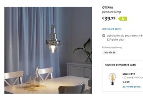 Ikea OTTAVA závesná lampa (strieborná) - 2