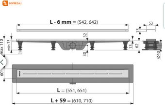 Sprchový žľab Alca 65 cm - nerez rost + ramik - 2