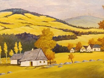 Obraz R. Satler, Chalupy 1956, olej na desce 80x60 - 2